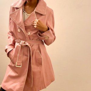 Pink Beige Leather Trench Coat